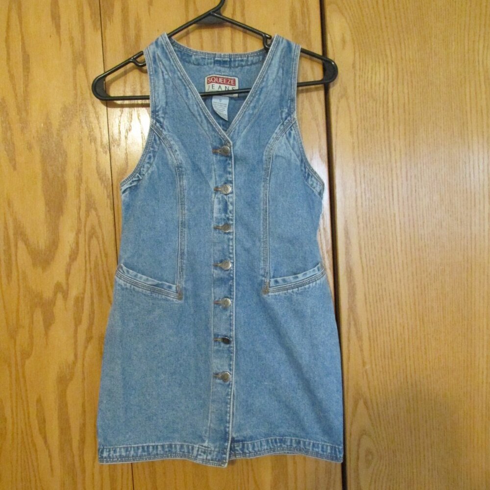 SQUEEZE JEANS GIRL'S SZ 12 VEST STONE WASHED DENIM SLEEVELESS JACKET TUNIC DRESS